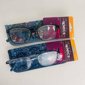 RG0327 Lot of 2 Simply Specs Reading Glasses Black, Dark Blue  Free Case +2.00